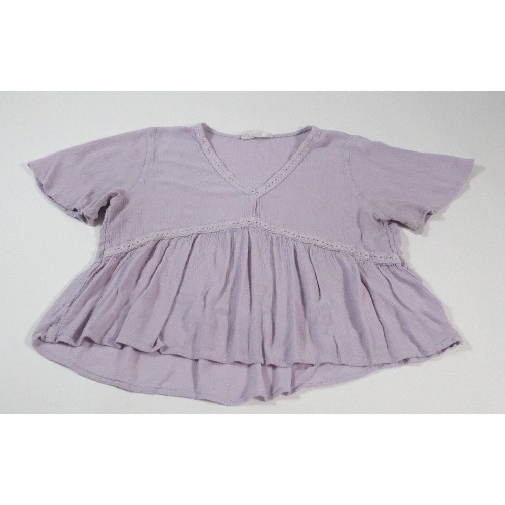 Hippie Rose Blouse Women Medium Purple Peplum Top V-Neck Short Sleeve